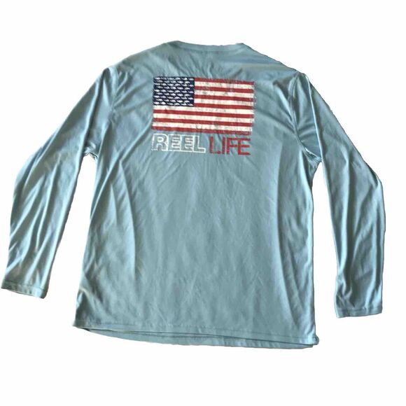 Reel Life Mens Sun Shirt UV Protection Long Sleeve Fishing Merica Grunge Blue L - Picture 1 of 7